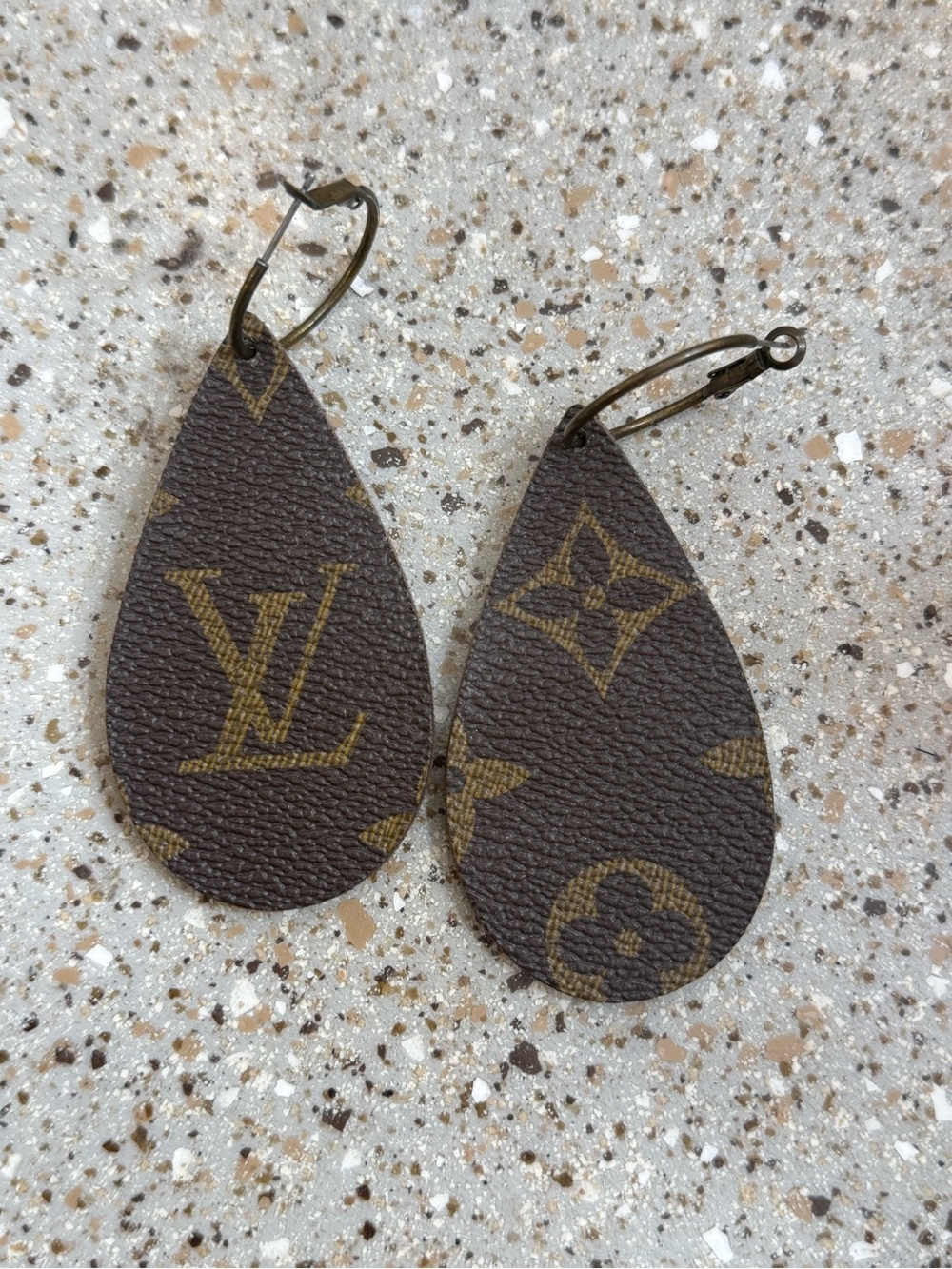 LV Style Brown Monogram Teardrop Earrings